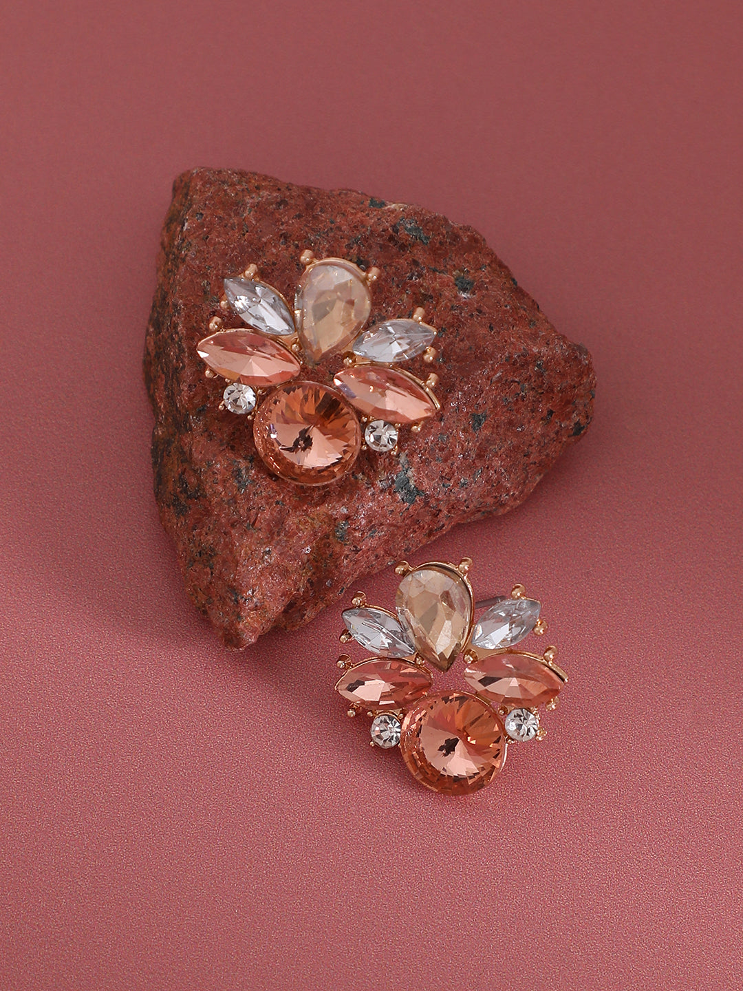 Gold-Plated Floral Crystal Studs Earrings
