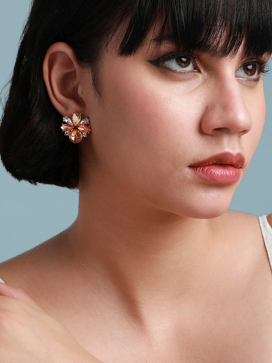 Gold-Plated Floral Crystal Studs Earrings