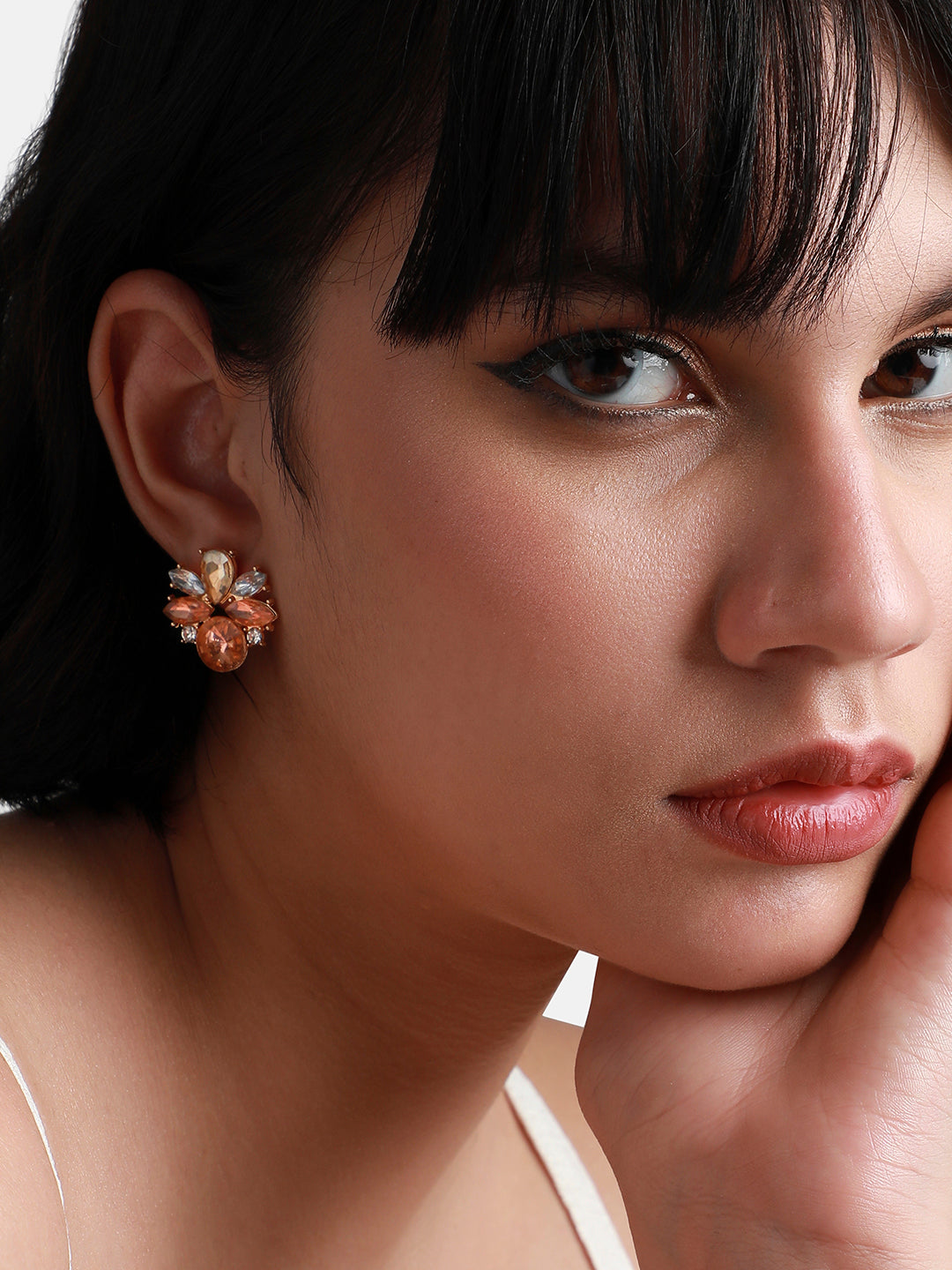 Gold-Plated Floral Crystal Studs Earrings