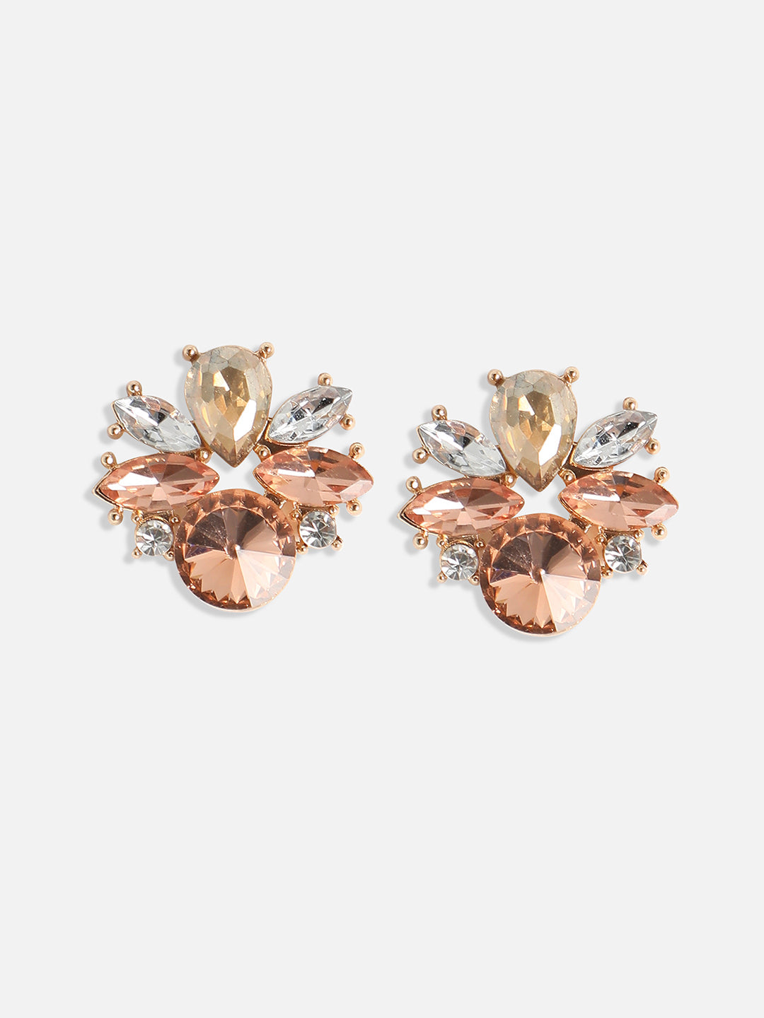 Gold-Plated Floral Crystal Studs Earrings