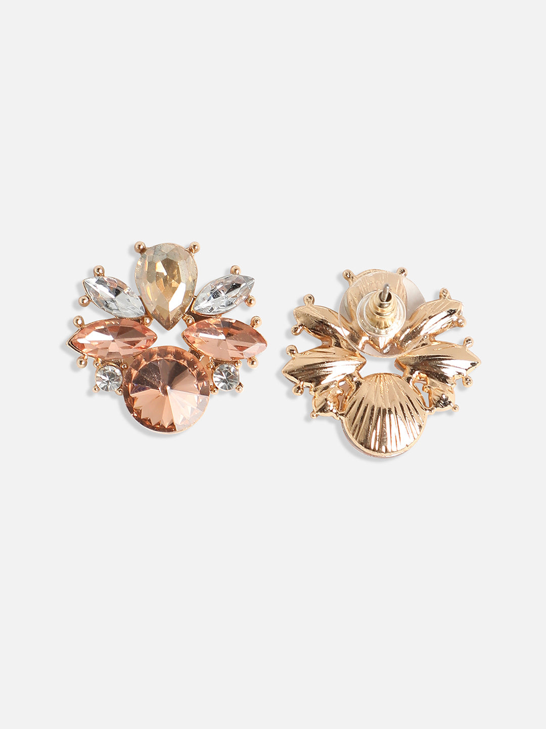 Gold-Plated Floral Crystal Studs Earrings