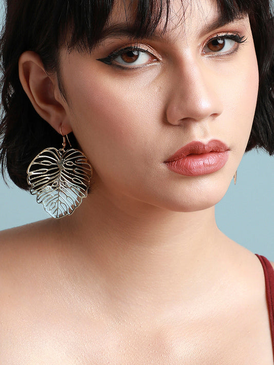 Gold-Plated Leaf-Shaped Drop Earrings