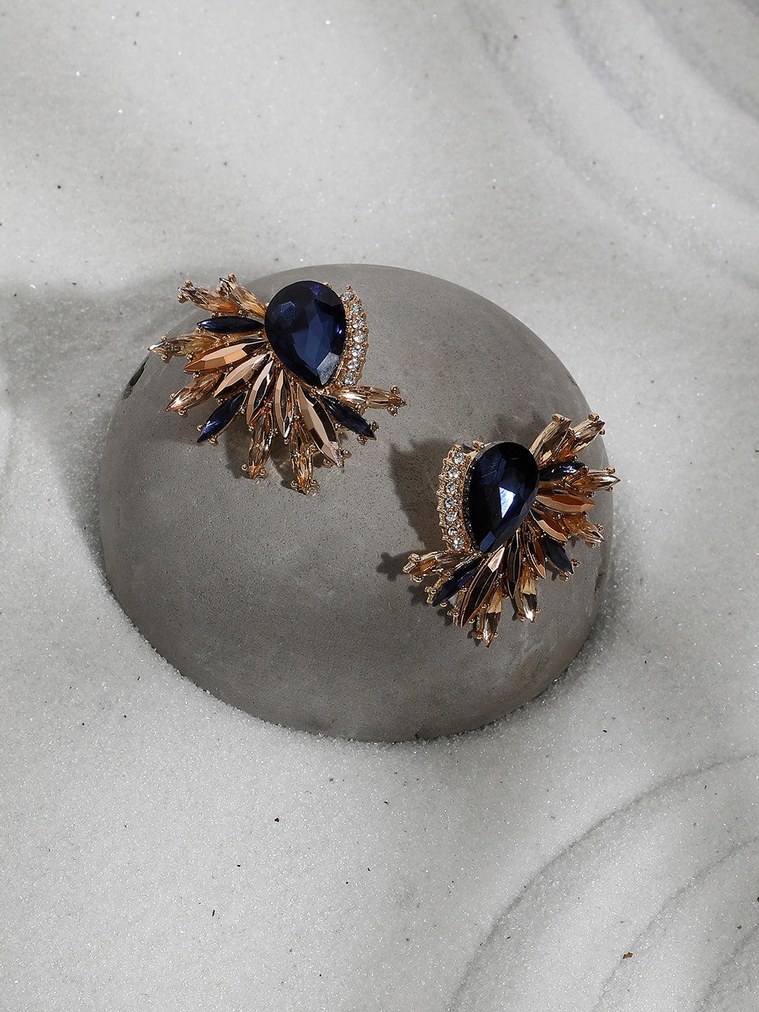 Gold-Plated Crystal-Studded Contemporary Stud Earrings