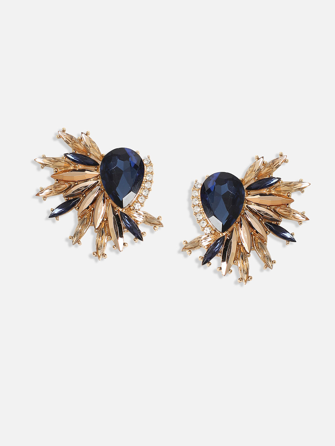 Gold-Plated Crystal-Studded Contemporary Stud Earrings
