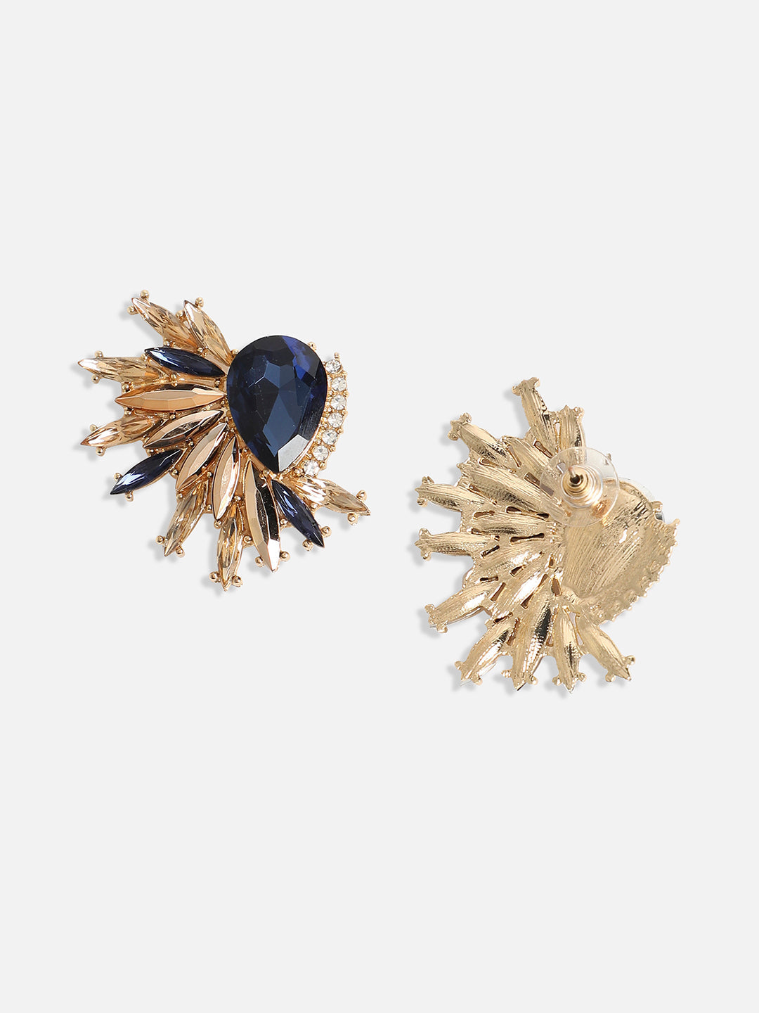 Gold-Plated Crystal-Studded Contemporary Stud Earrings