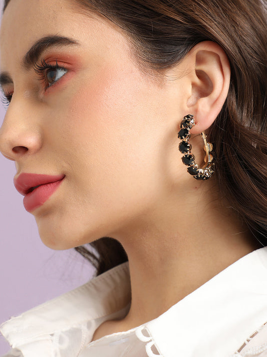 Gold-Plated Stone-Studded Circular Hoop Earrings