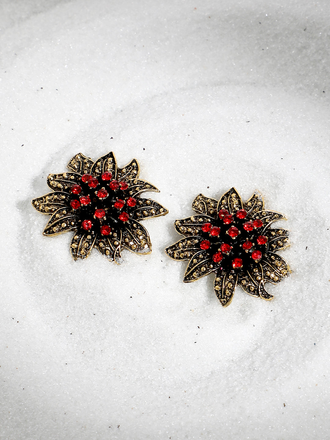 Gold-Plated Crystal Studded Floral Stud Earrings