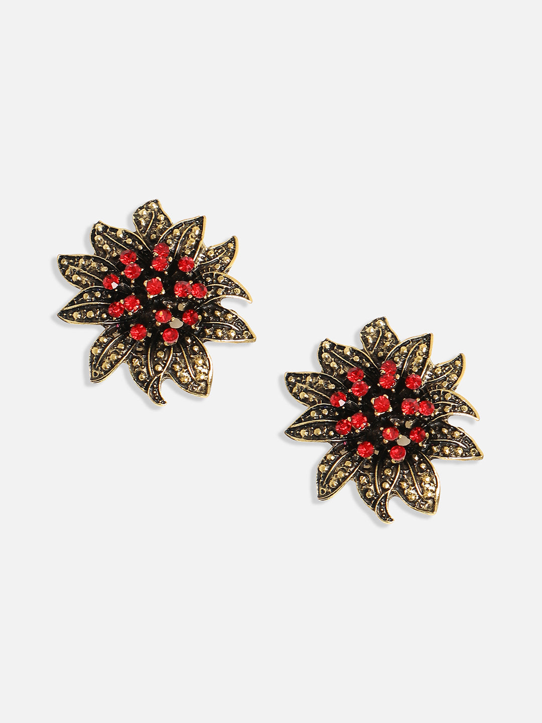 Gold-Plated Crystal Studded Floral Stud Earrings