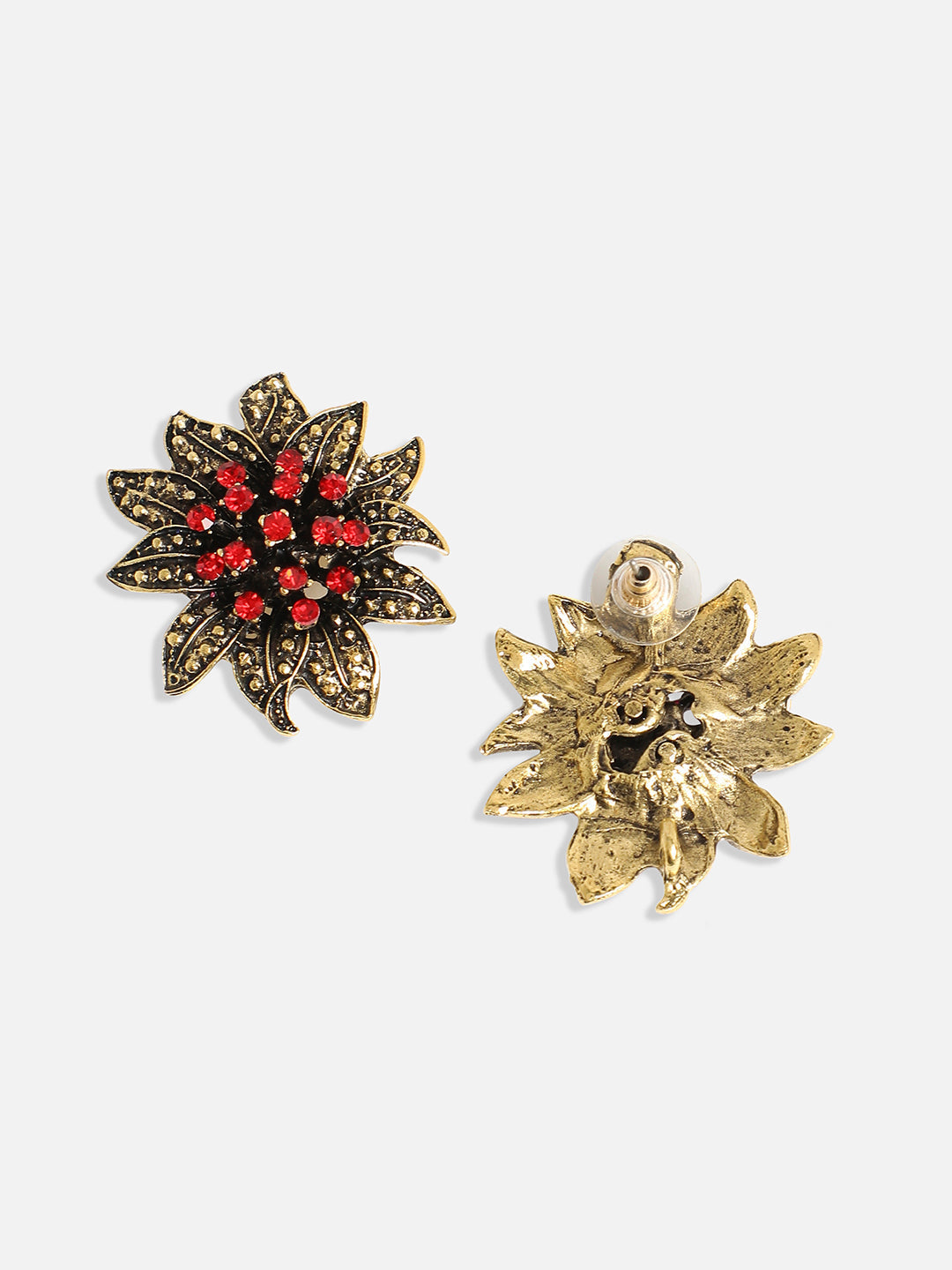 Gold-Plated Crystal Studded Floral Stud Earrings