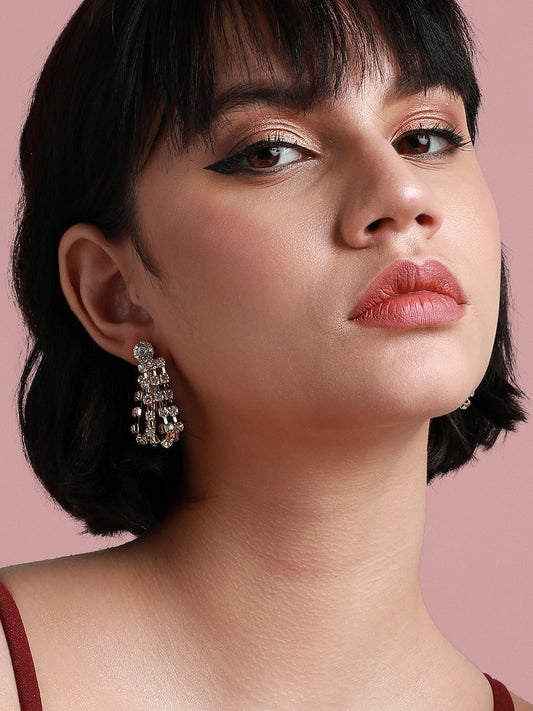Gold Plated Stone Studded Drop Earrings