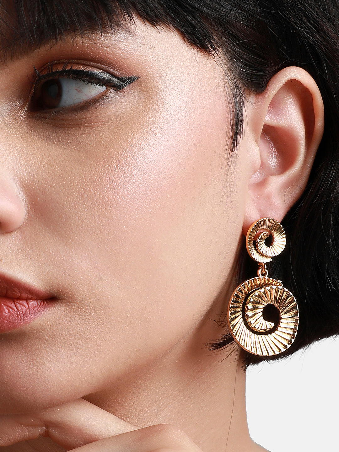 Gold-Plated Contemporary Swirl Drop Earrings