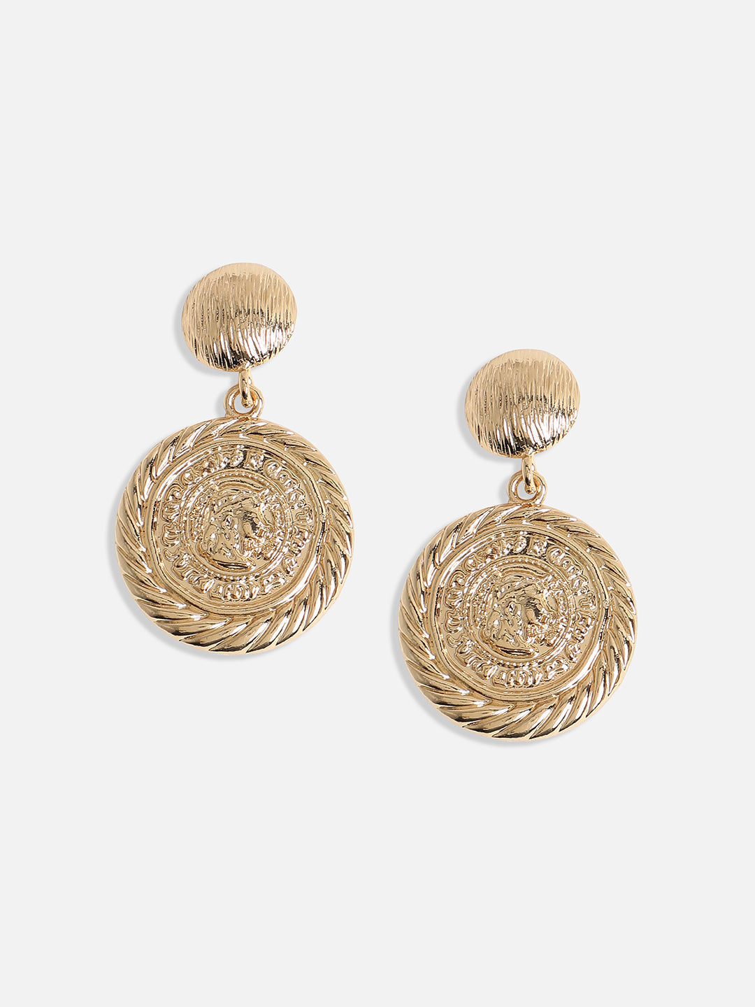 Gold-Plated Textured Contemporary Drop Earrings