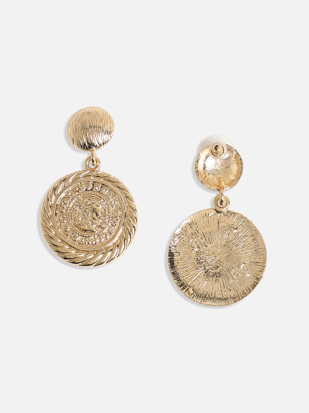 Gold-Plated Textured Contemporary Drop Earrings