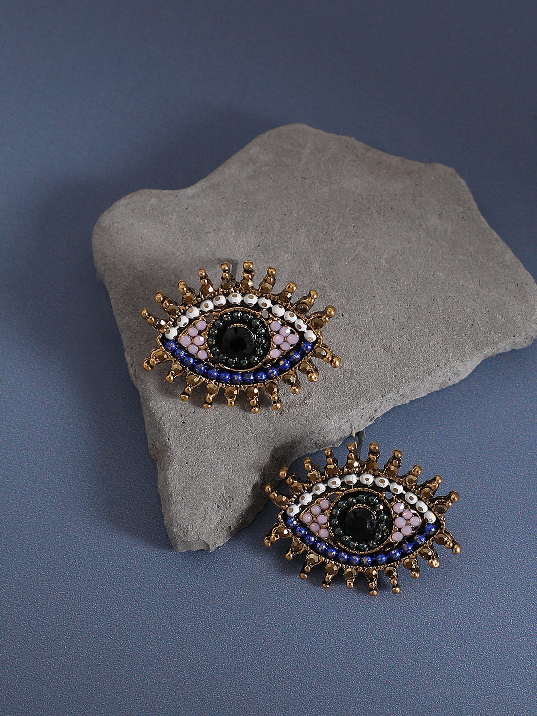 Gold-Plated Beaded Contemporary Evil Eye Stud Earrings