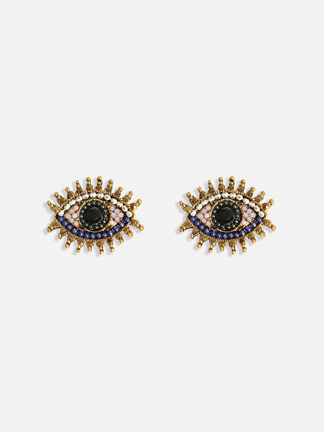 Gold-Plated Beaded Contemporary Evil Eye Stud Earrings