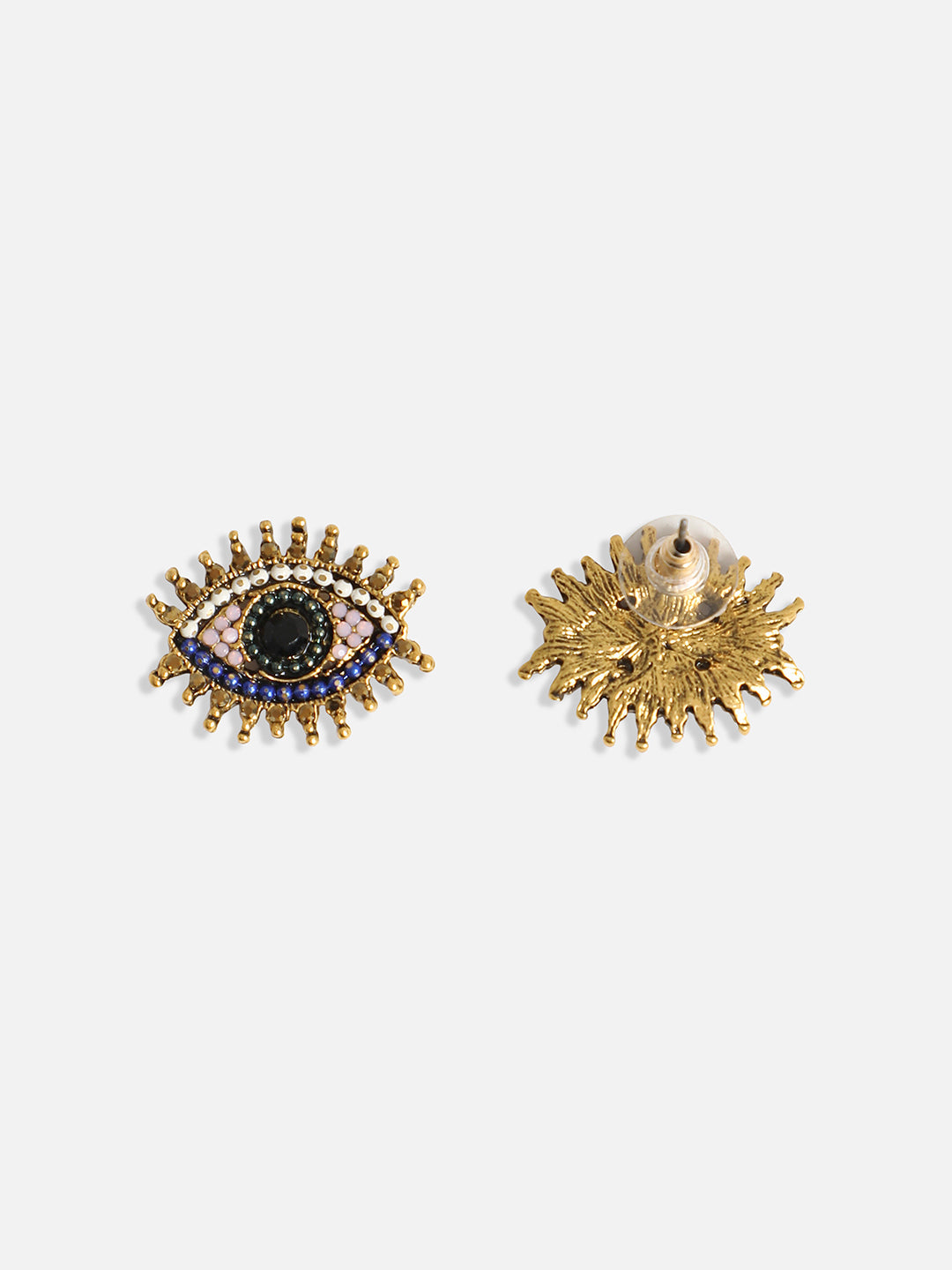 Gold-Plated Beaded Contemporary Evil Eye Stud Earrings