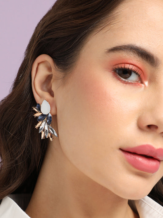 Gold-Plated Crystal-Studded Contemporary Drop Earrings