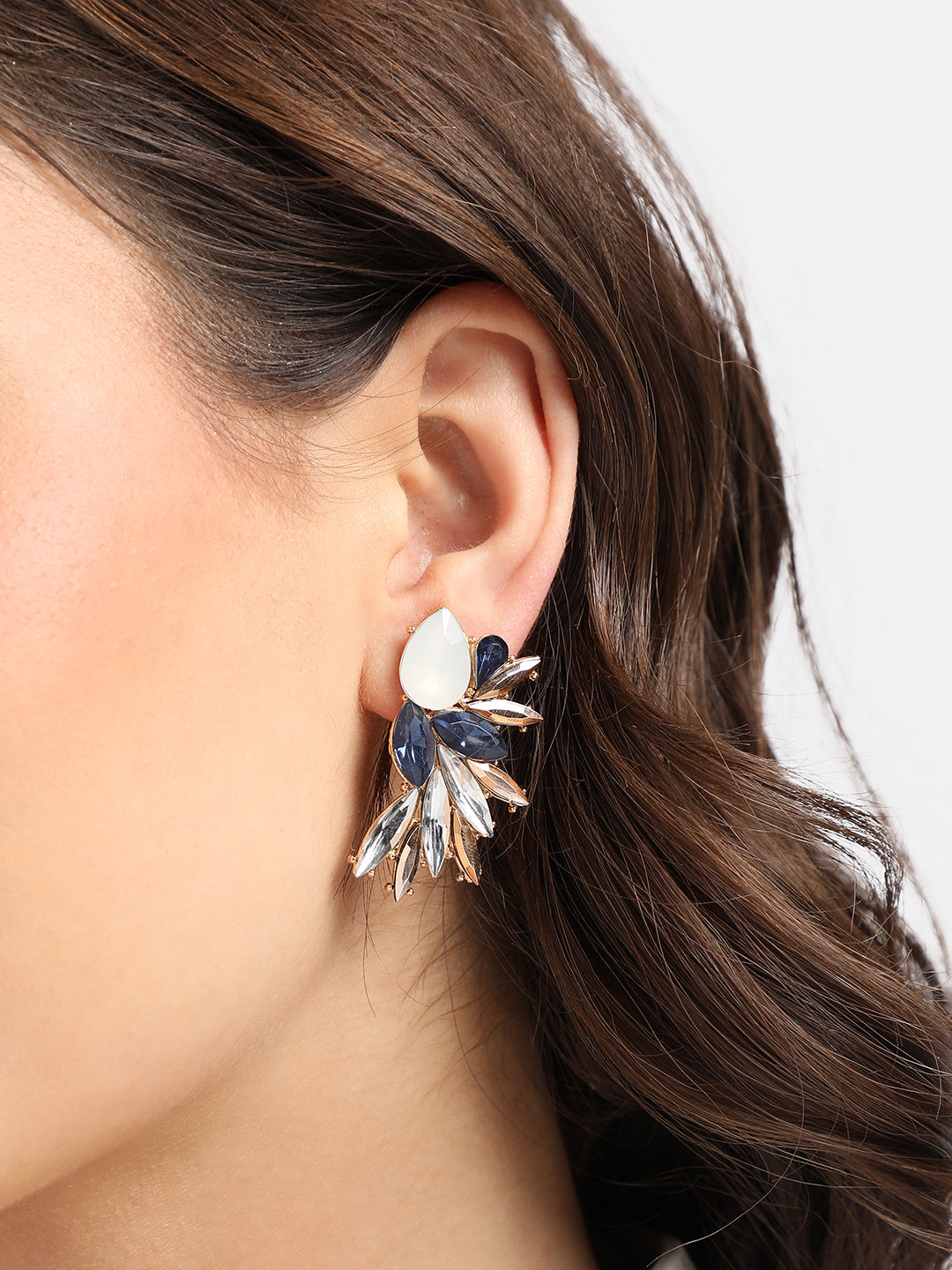 Gold-Plated Crystal-Studded Contemporary Drop Earrings