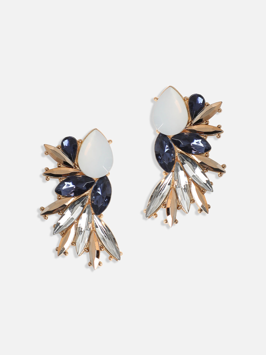 Gold-Plated Crystal-Studded Contemporary Drop Earrings