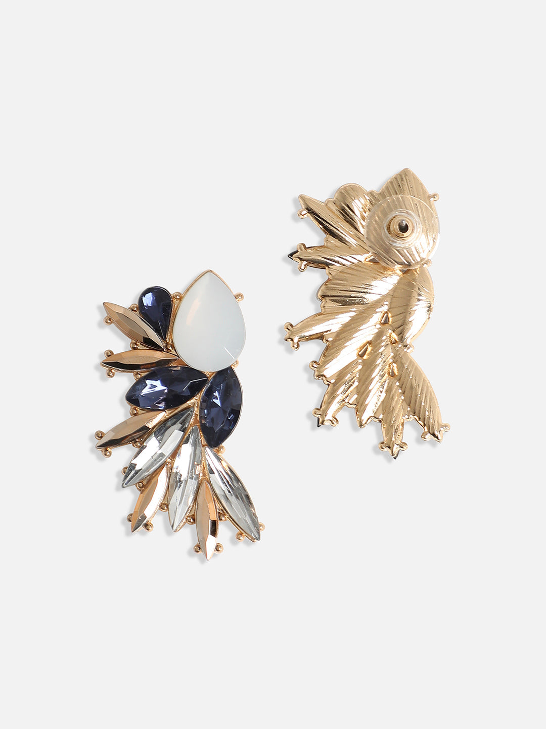 Gold-Plated Crystal-Studded Contemporary Drop Earrings