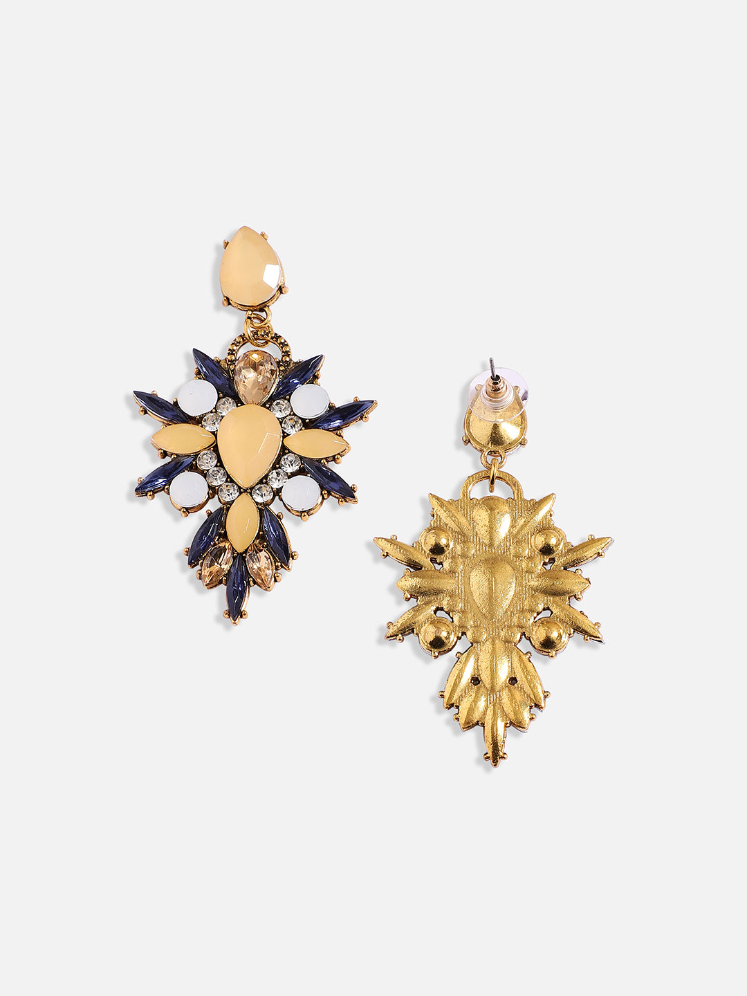 Gold-Plated Crystal Studded Floral Drop Earrings