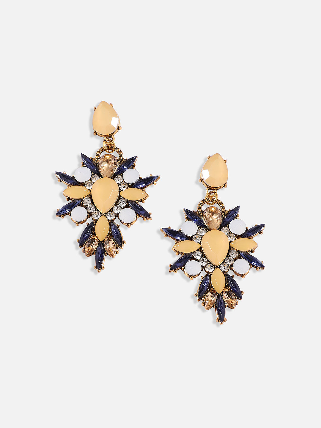Gold-Plated Crystal Studded Floral Drop Earrings