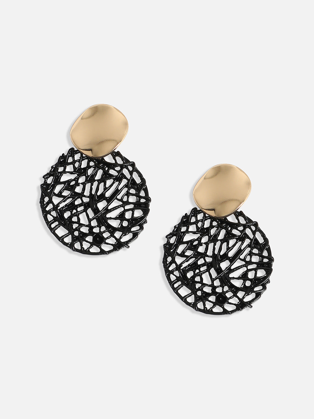 Gold-Plated Textured Circular Drop Earrings