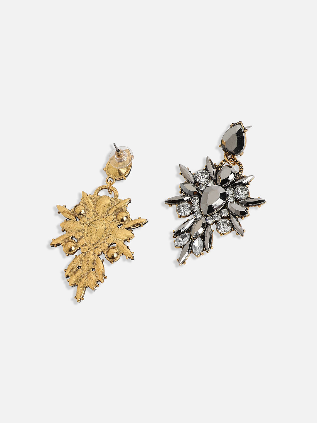 Gold-Plated Crystal-Studded Contemporary Drop Earrings