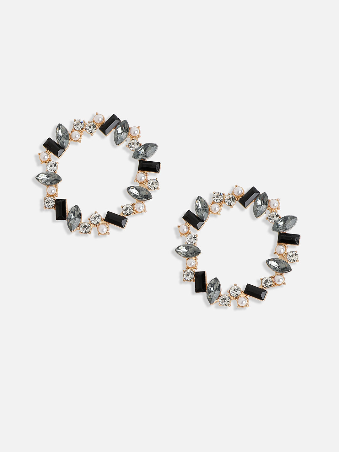Gold-Plated Crystal-Studded Contemporary Hoop Earrings