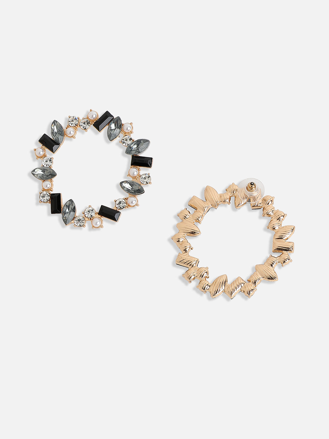 Gold-Plated Crystal-Studded Contemporary Hoop Earrings
