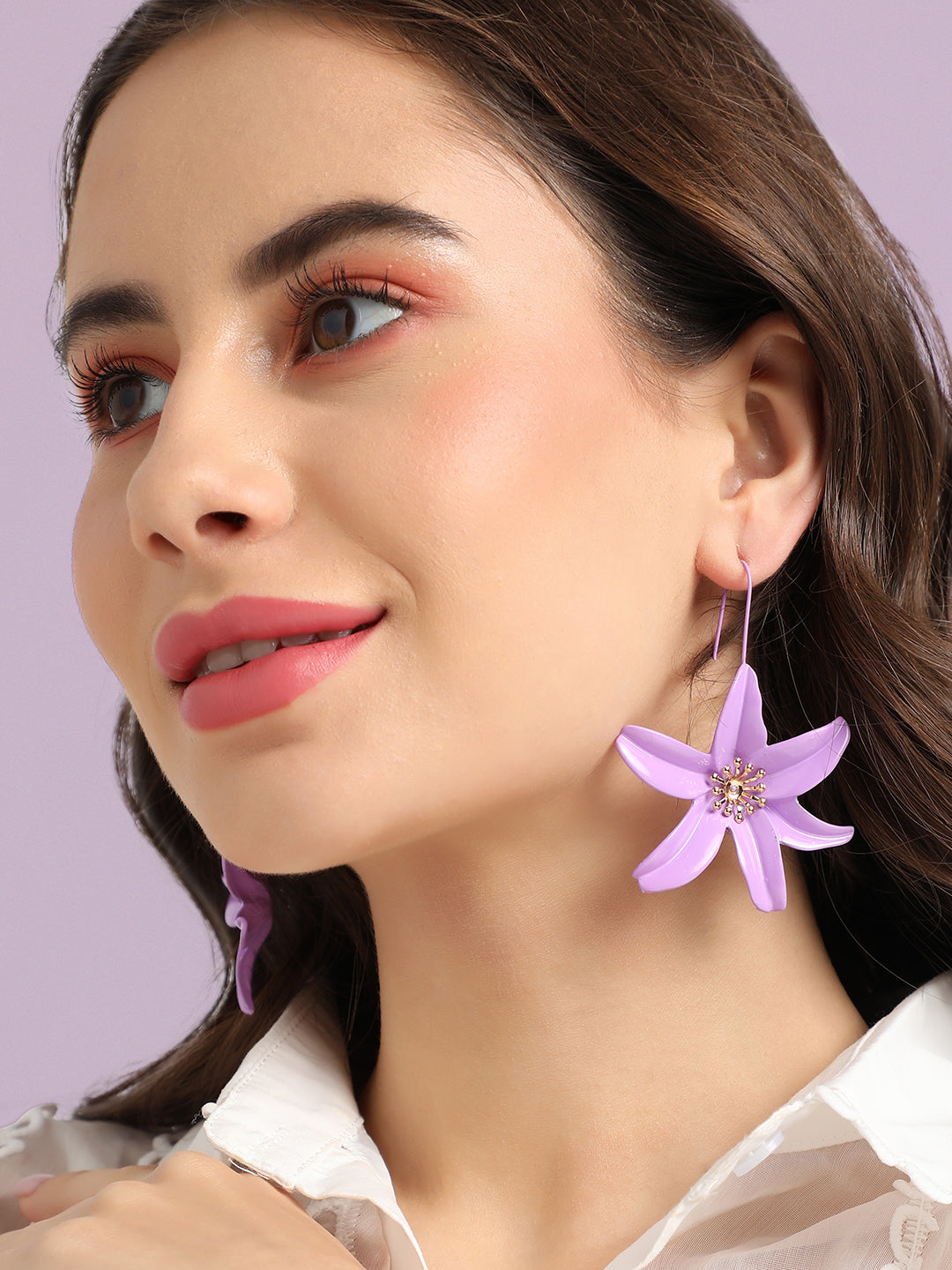 Gold Plated Stone Studded Floral Studs Earrings