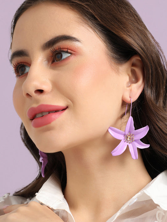 Gold Plated Stone Studded Floral Studs Earrings