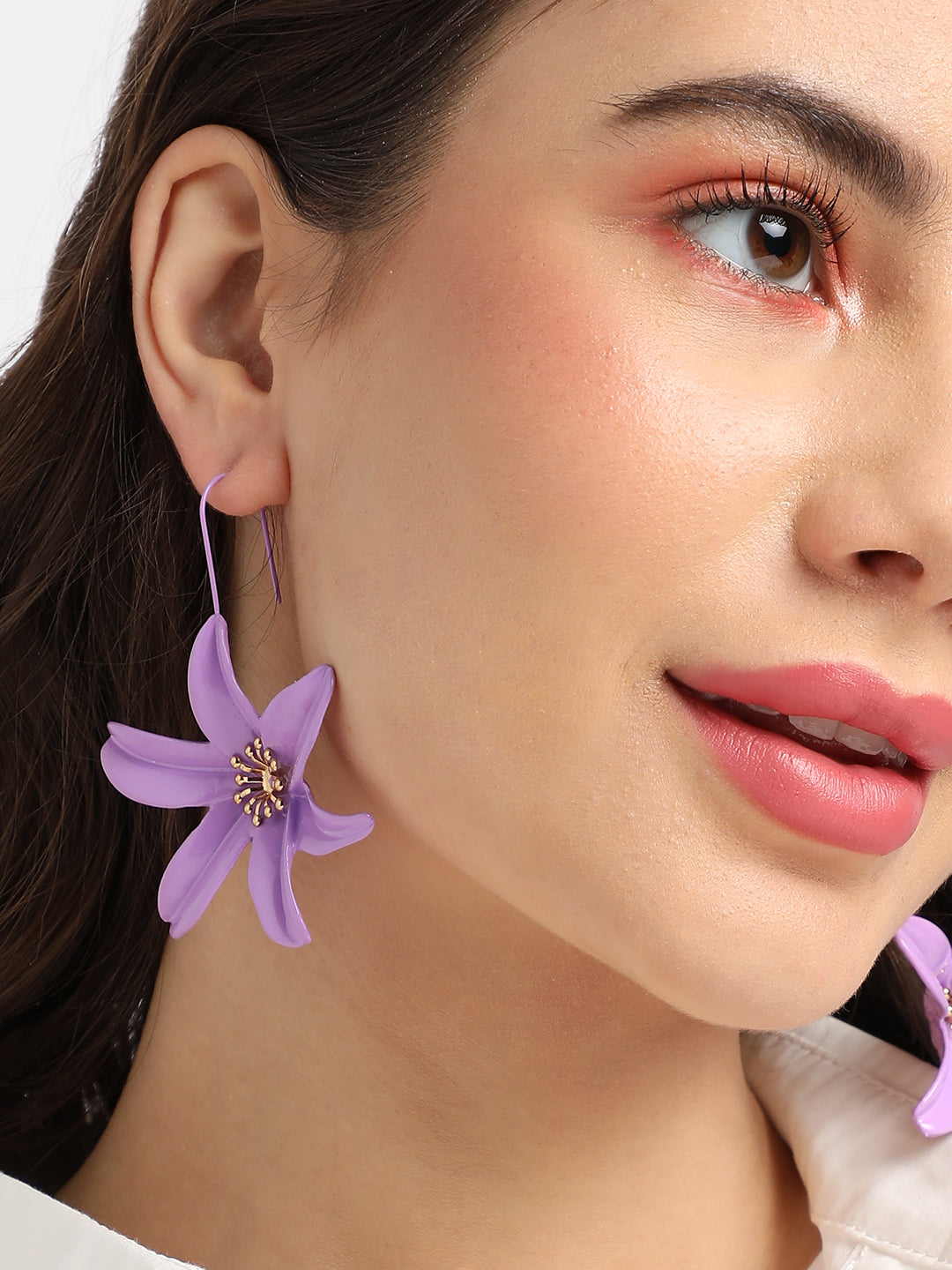 Gold Plated Stone Studded Floral Studs Earrings