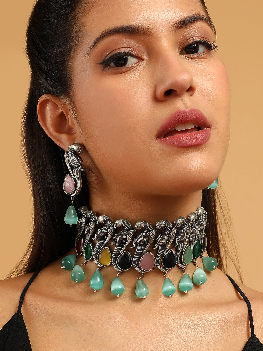 The Tavus Jewellery Set - Antique Silver-SOHIJS6248
