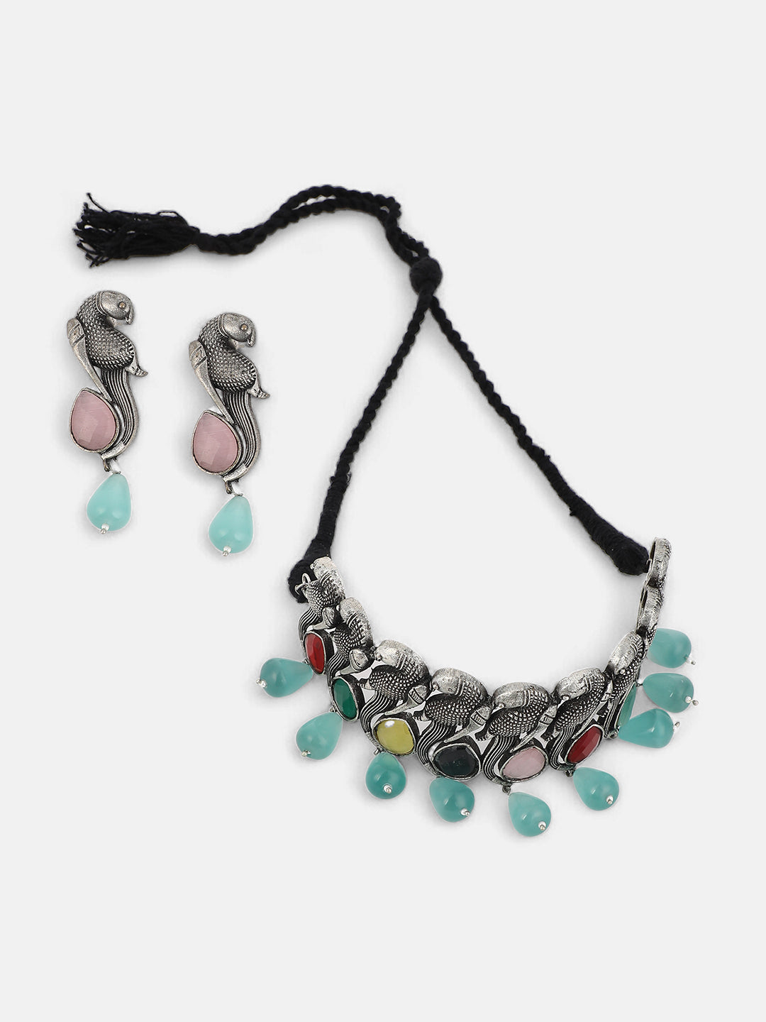 The Tavus Jewellery Set - Antique Silver-SOHIJS6248