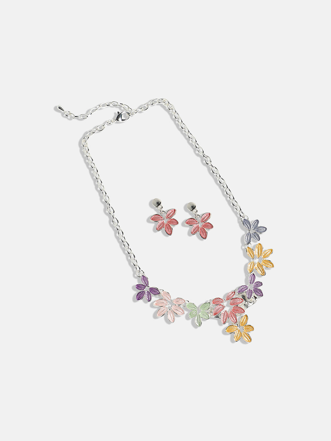 Silver-Plated Pastel Foliage Jewellery Set