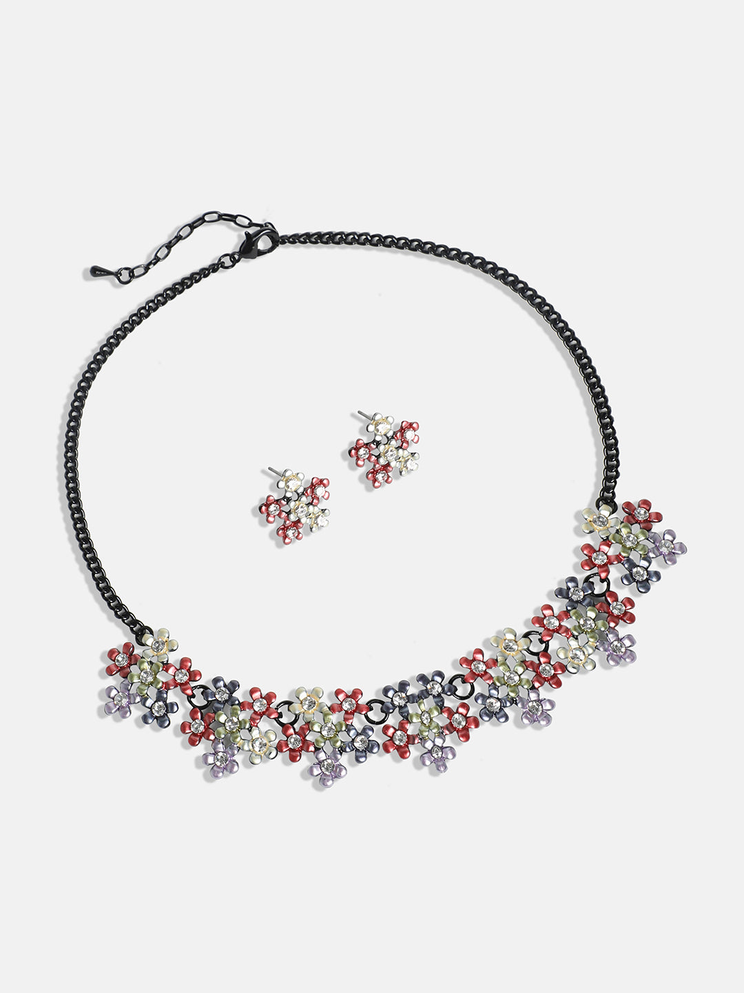 Silver-Plated Stone studded floral Jewellery Set