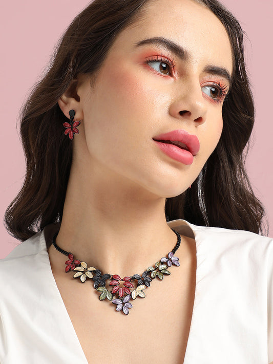 Foliage Necklace Earrings Jewellery Set