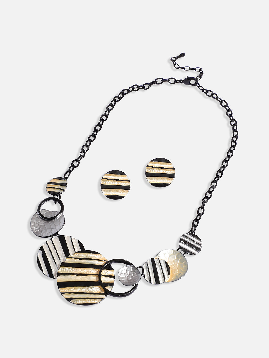 Textured Circular Necklace Earrings Jewellery Set