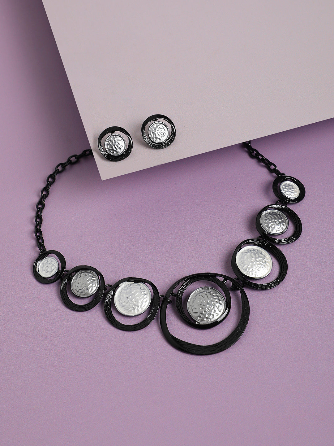 Dented Circular Necklace Earrings