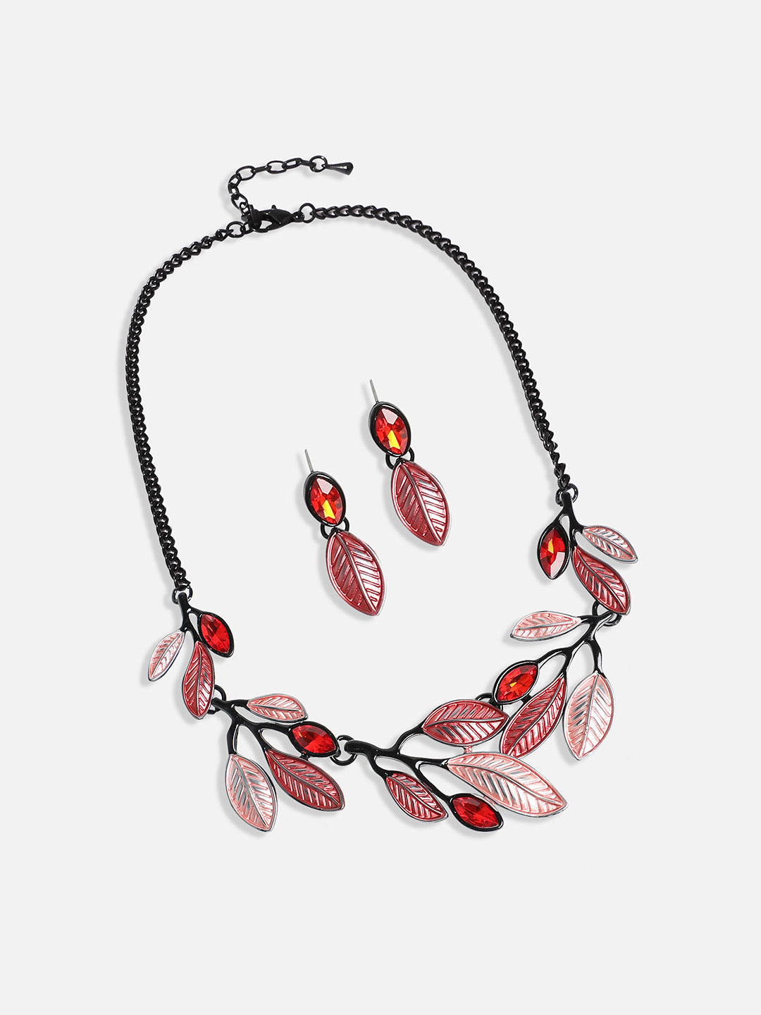 Stone Leaf Necklace Earrings Jewellery Set