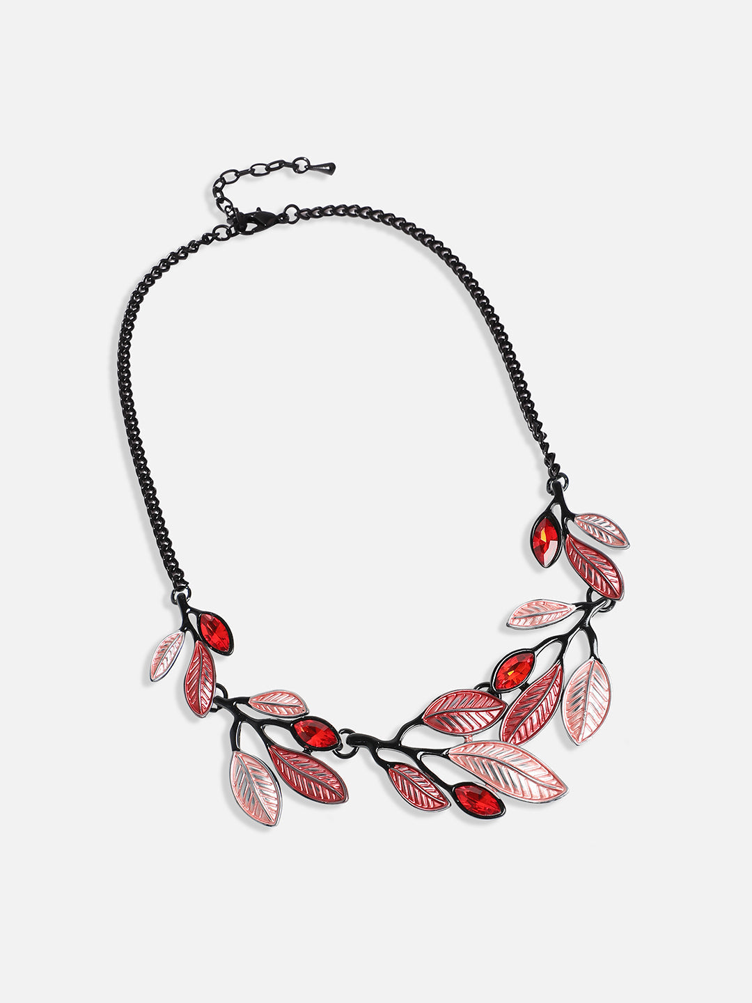 Stone Leaf Necklace Earrings Jewellery Set