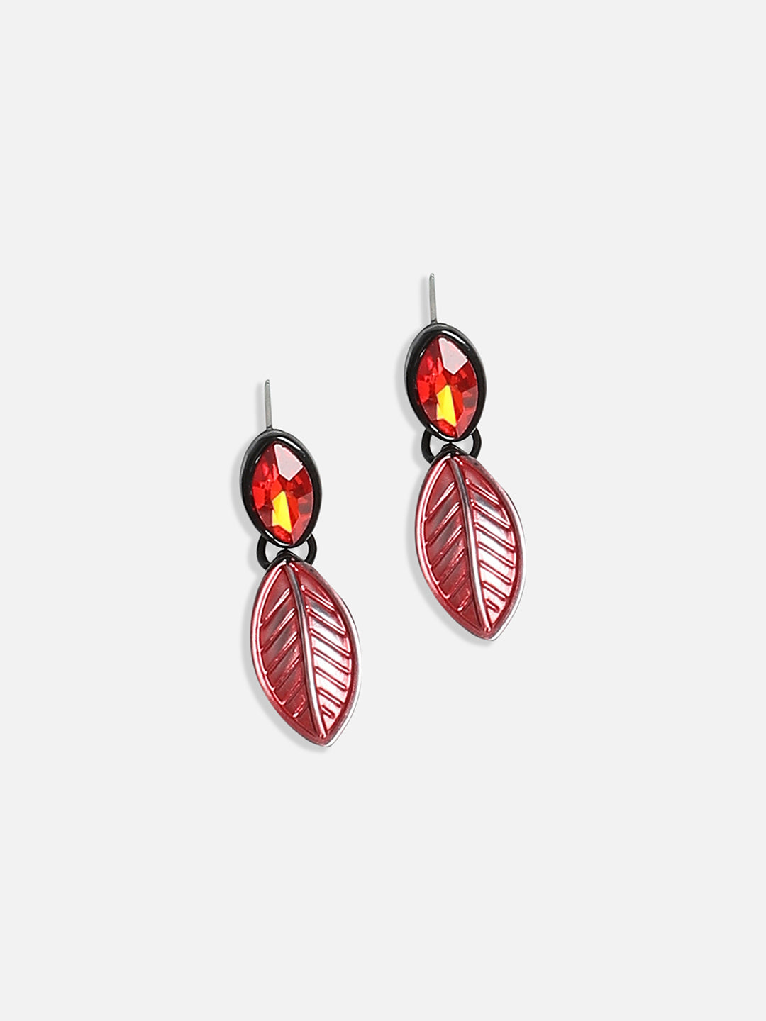 Stone Leaf Necklace Earrings Jewellery Set