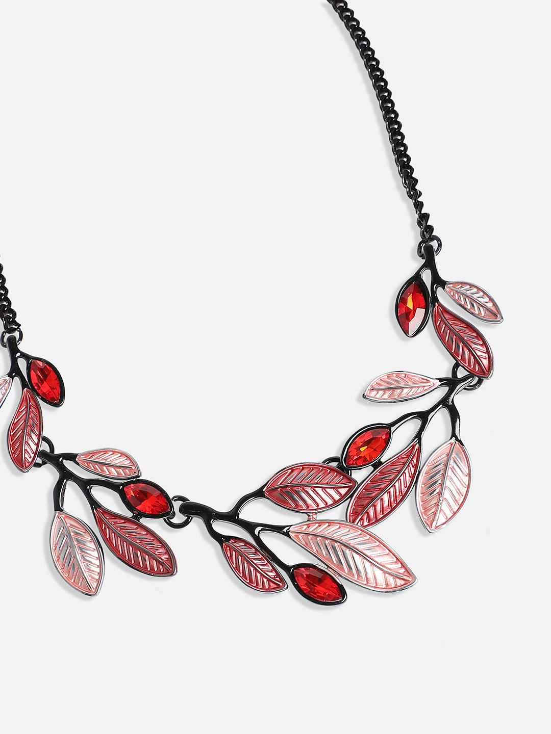 Stone Leaf Necklace Earrings Jewellery Set