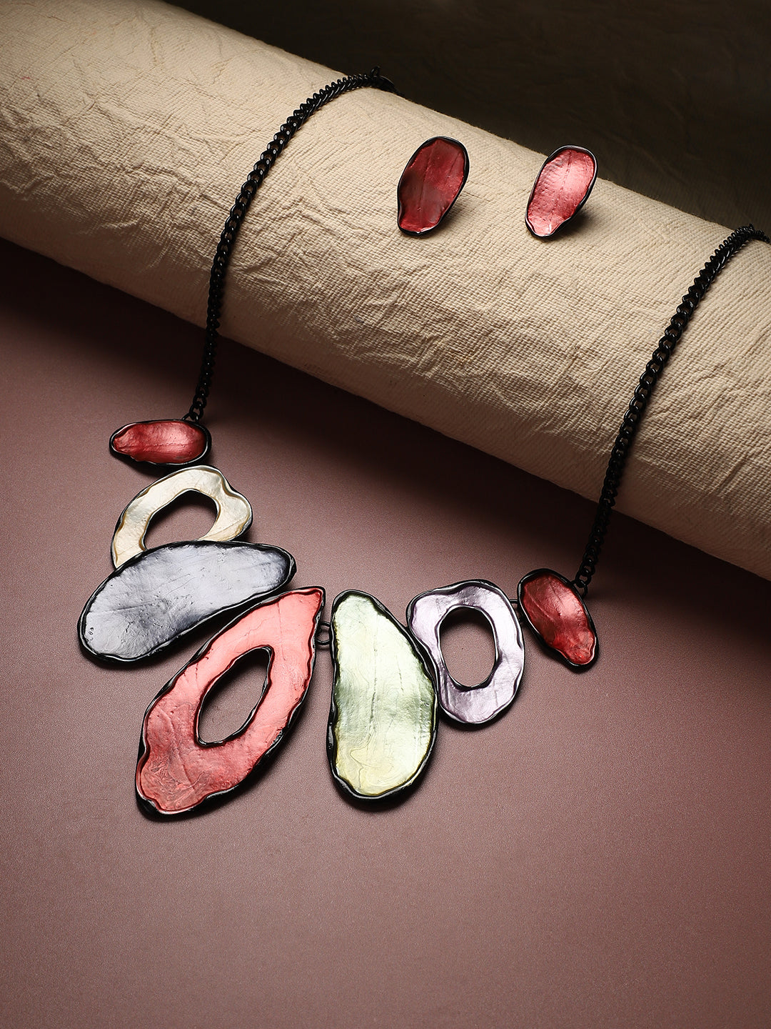 Abstract Halo Necklace Earrings Jewellery Set