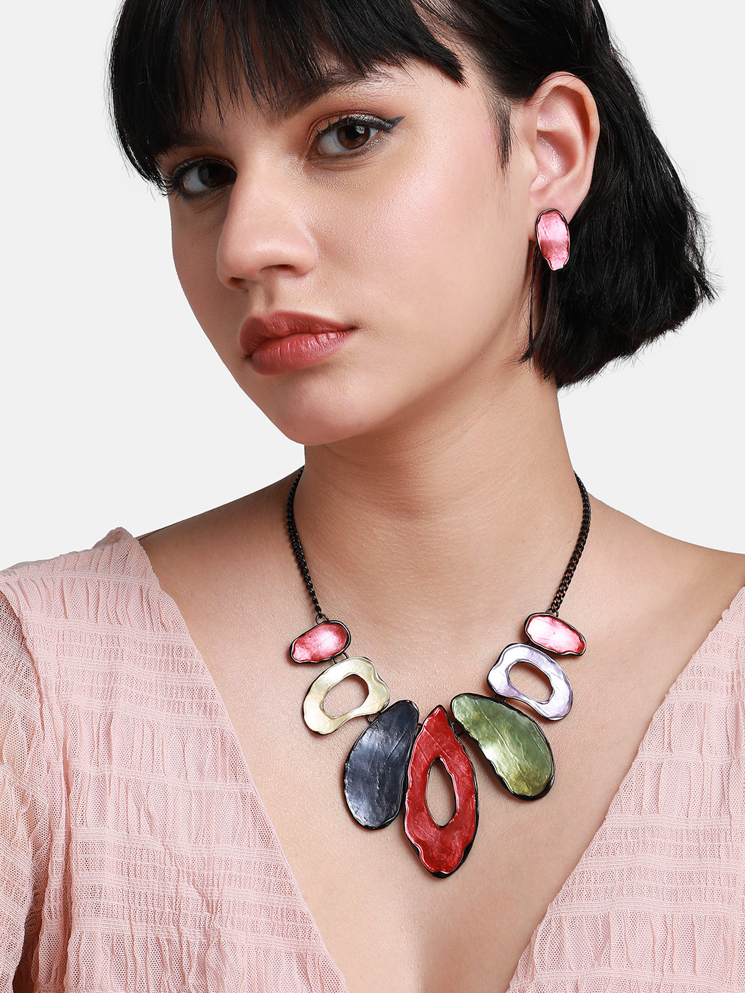 Abstract Halo Necklace Earrings Jewellery Set