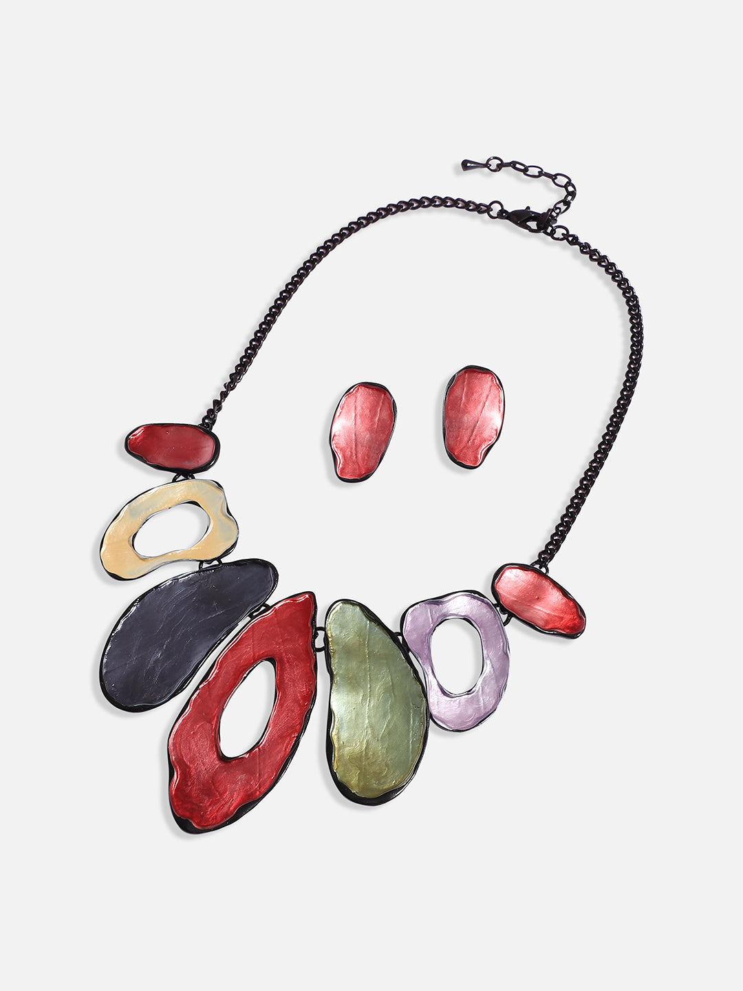 Abstract Halo Necklace Earrings Jewellery Set