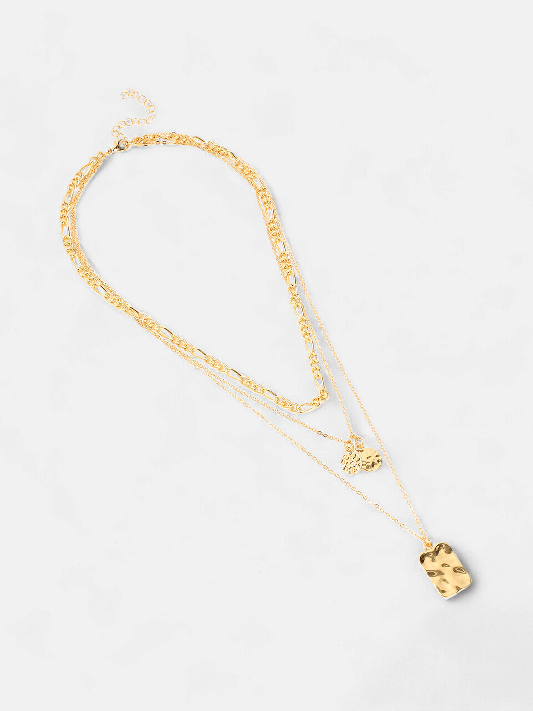 The Dented Charm Multi-Layer Necklace - Antique Gold-SOHINC6045