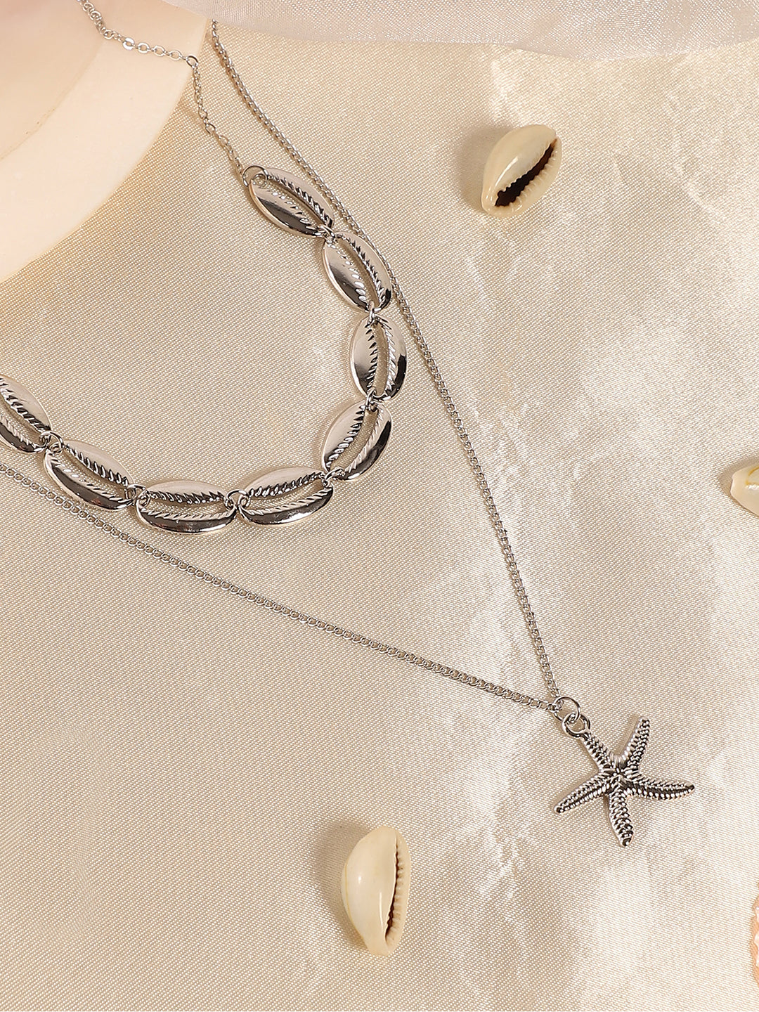 The Bahamas Multi-Layer Necklace - Metallic Silver-SOHINC6049