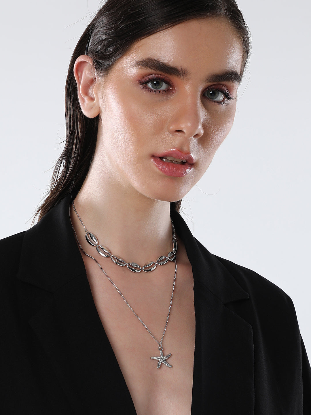 The Bahamas Multi-Layer Necklace - Metallic Silver-SOHINC6049